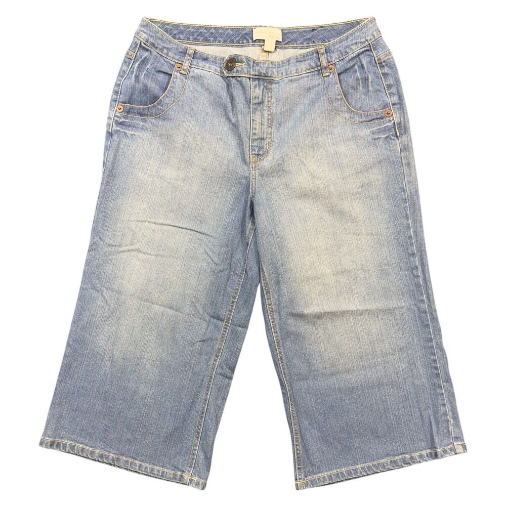 Venezia Capri Jeans Womens Size 18 Blue Denim Mid Wash Flat Front Stretch Faded
